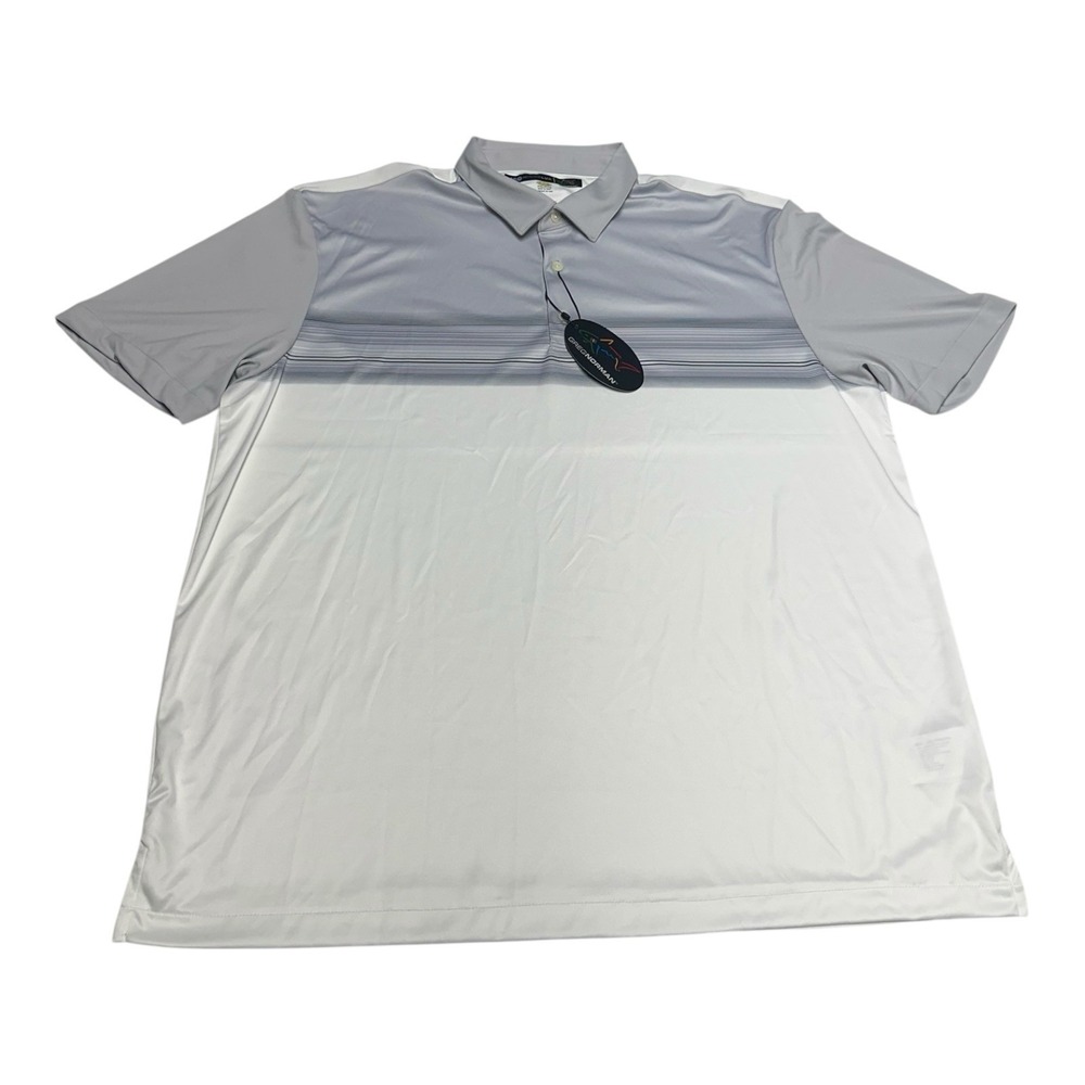Greg Norman ML75 Microlux Shirt Men's Size XXL White Gray Striped Golf Polo